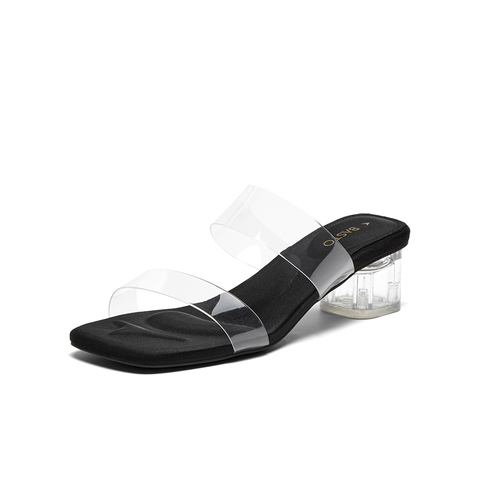 百思图2024夏季新款商场同款时尚户外一字拖粗跟女拖鞋M1117BT4