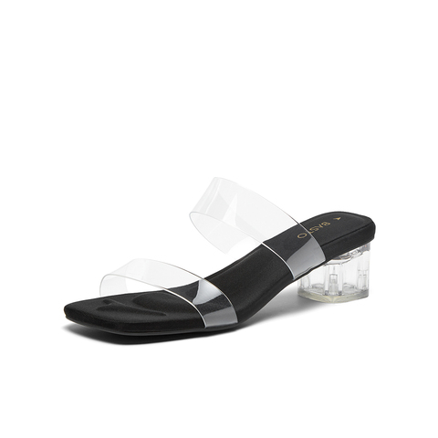 百思图2024夏季新款商场同款时尚户外一字拖粗跟女拖鞋M1117BT4