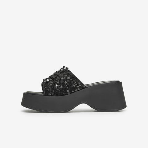 百思图2024夏季新款时髦简约一字拖粗高跟女拖鞋W2021BT4