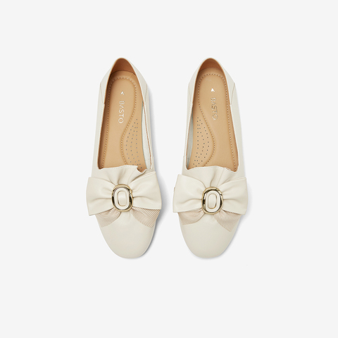 百思图2024春季新款商场同款甜美蝴蝶结乐福鞋方跟女单鞋TYK21AA4