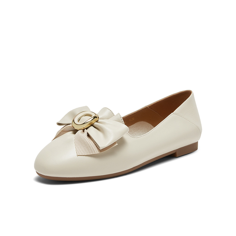 百思图2024春季新款商场同款甜美蝴蝶结乐福鞋方跟女单鞋TYK21AA4