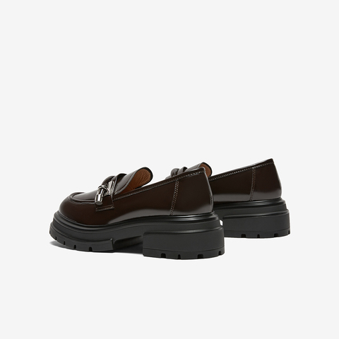 百思图2024春季新款商场同款英伦学院风乐福鞋粗跟女单鞋TFW40AA4