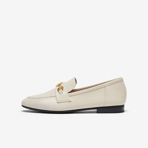 百思图2024春季新款商场同款时尚金属扣乐福鞋粗跟女单鞋TTM28AA4