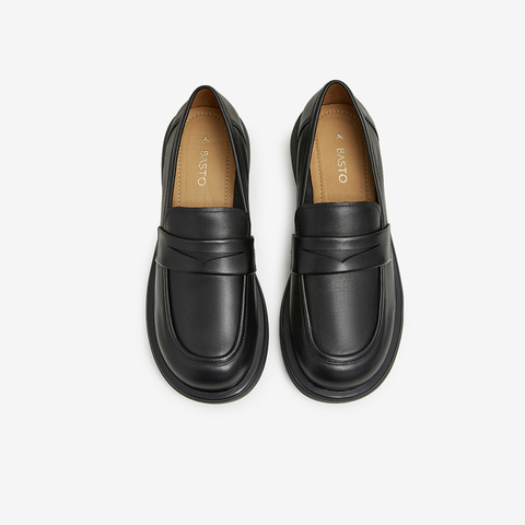 百思图2024春季新款商场同款简约休闲乐福鞋粗跟女单鞋TQ422AA4