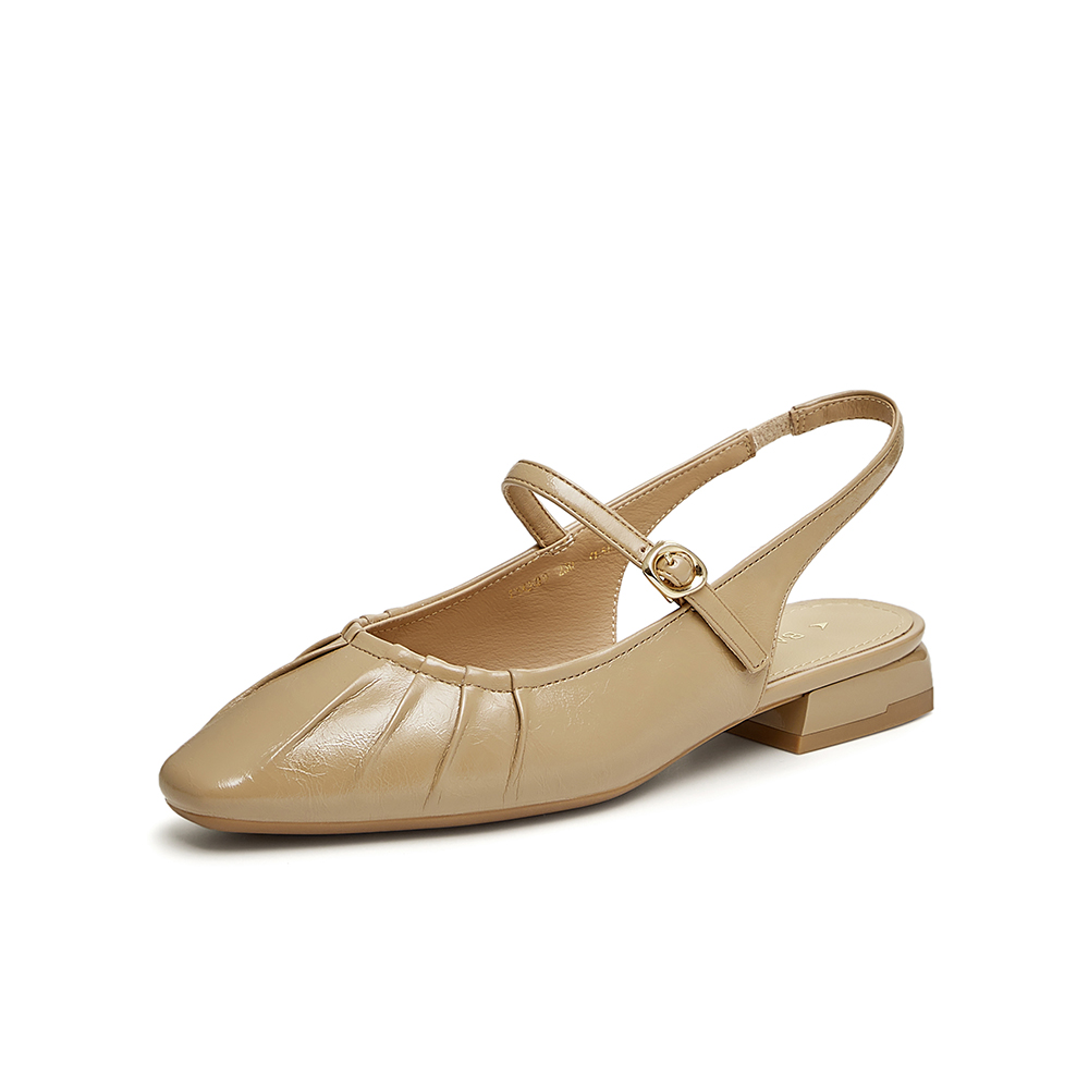 百思图2024夏季新款商场同款简约休闲粗跟尖头后空女凉鞋TSQ09BH4