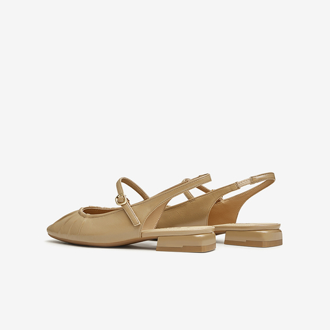 百思图2024夏季新款商场同款简约休闲粗跟尖头后空女凉鞋TSQ09BH4