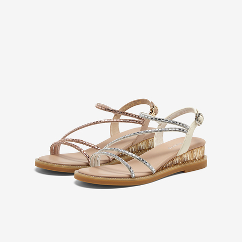 百思图2024夏季新款商场同款时尚罗马休闲凉鞋坡跟女凉鞋TW705BL4