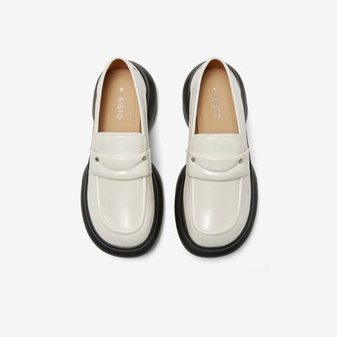 百思图2024春季新款商场同款简约学院风乐福鞋粗跟女单鞋TQ323AA4