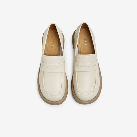 百思图2024春季新款商场同款简约休闲乐福鞋粗跟女单鞋TQ422AA4