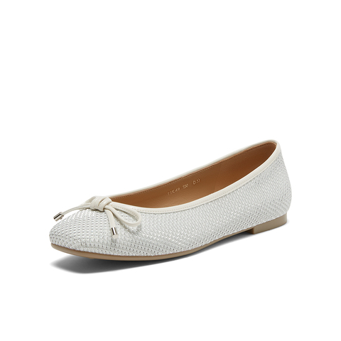 百思图2024春季新品时尚简约蝴蝶结方跟浅口女单鞋TIK49AQ4