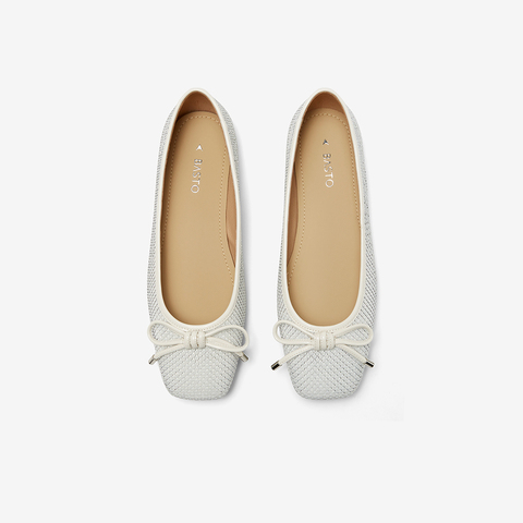 百思图2024春季新品时尚简约蝴蝶结方跟浅口女单鞋TIK49AQ4