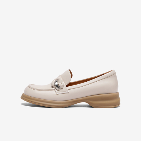 百思图2024春季新款商场同款简约时尚乐福鞋粗跟女单鞋A2073AA4