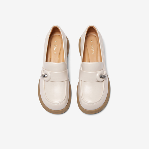 百思图2024春季新款商场同款简约时尚乐福鞋粗跟女单鞋A2073AA4