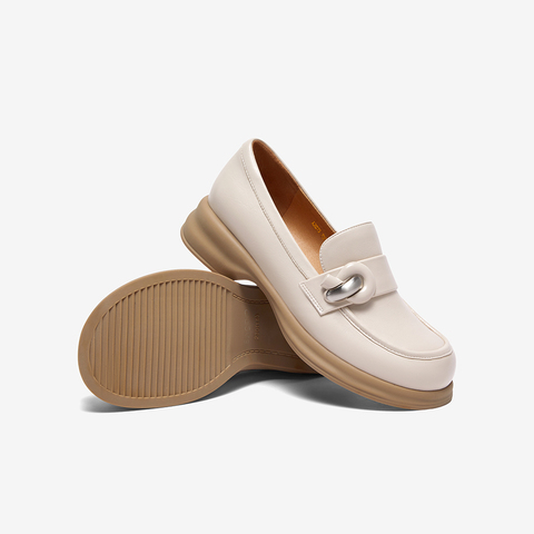 百思图2024春季新款商场同款简约时尚乐福鞋粗跟女单鞋A2073AA4