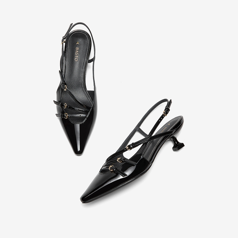 百思图2024夏季新款时尚复古罗马风细跟尖头后空女凉鞋M1102BH4