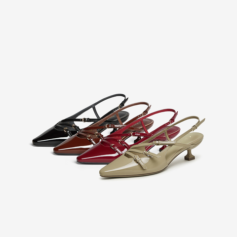 百思图2024夏季新款时尚复古罗马风细跟尖头后空女凉鞋M1102BH4