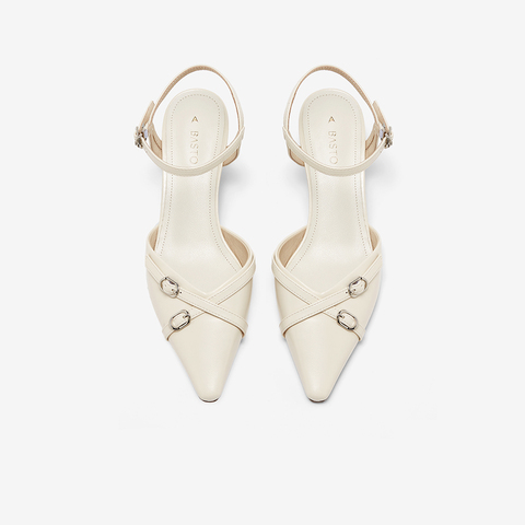 百思图2024夏季新款商场同款简约潮流尖头细跟后空女凉鞋M1101BH4