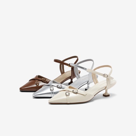 百思图2024夏季新款商场同款简约潮流尖头细跟后空女凉鞋M1101BH4