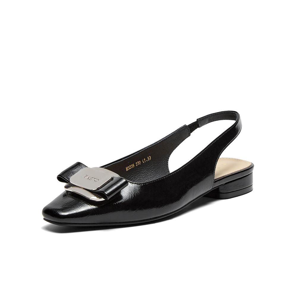 百思图2024夏季新款商场同款金属扣尖头粗跟后空女凉鞋M3235BH4