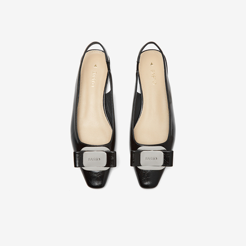 百思图2024夏季新款商场同款金属扣尖头粗跟后空女凉鞋M3235BH4