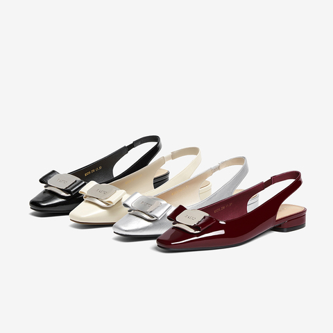 百思图2024夏季新款商场同款金属扣尖头粗跟后空女凉鞋M3235BH4