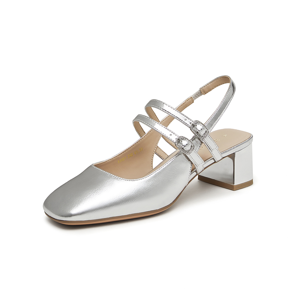 百思图2024夏季新款商场同款时尚简约粗跟后空女凉鞋A3851BH4