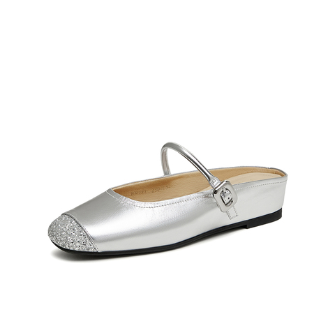 百思图2024夏季新款时髦简约复古穆勒鞋平跟方头女拖鞋BN281BH4