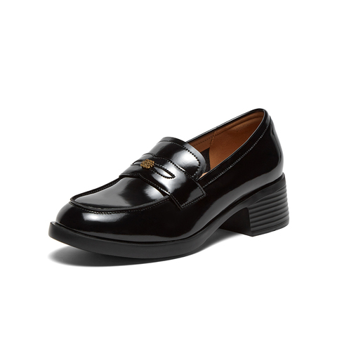 百思图2024秋季新款商场同款学院风乐福鞋粗跟女单鞋UKF01CA4