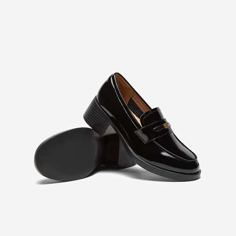 百思图2024秋季新款商场同款学院风乐福鞋粗跟女单鞋UKF01CA4