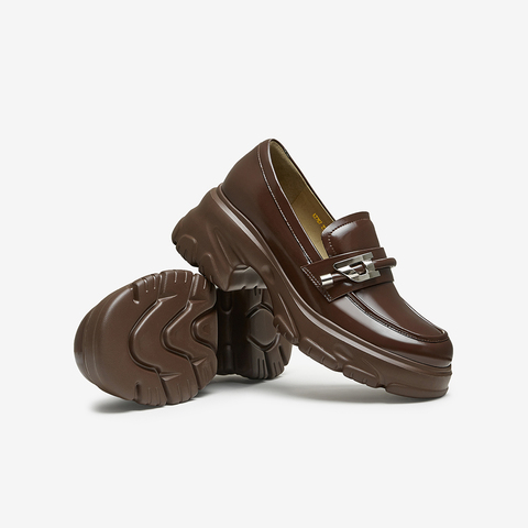 百思图2024秋季新款商场同款时髦学院乐福鞋粗跟女单鞋A2767CA4