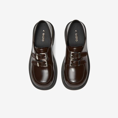 百思图2024秋季新款商场同款时髦学院风乐福鞋粗跟女单鞋BG556CA4