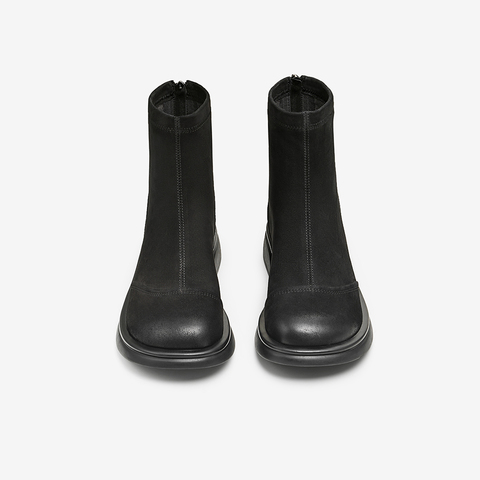 百思图2024冬季新款商场同款简约时尚时装靴粗跟女短靴S5561DD4