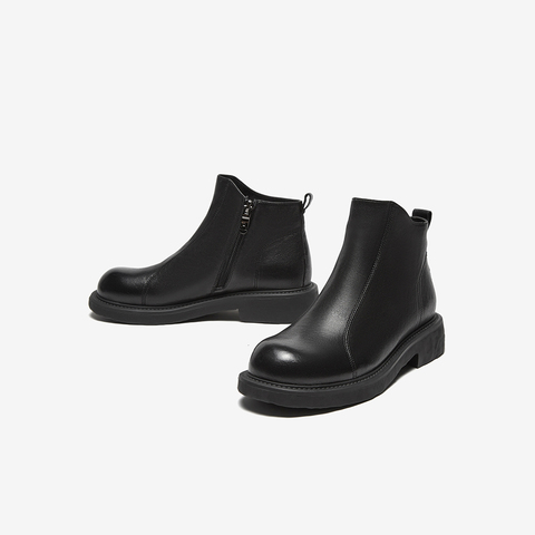 百思图2024冬季新款商场同款简约通勤休闲靴粗跟女短靴C3107DD4