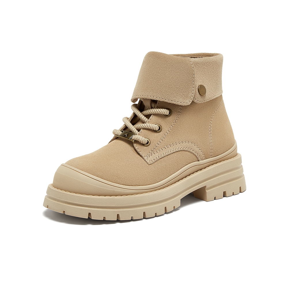 百思图2024冬季新款商场同款户外运动工装靴粗跟女短靴I2706DD4
