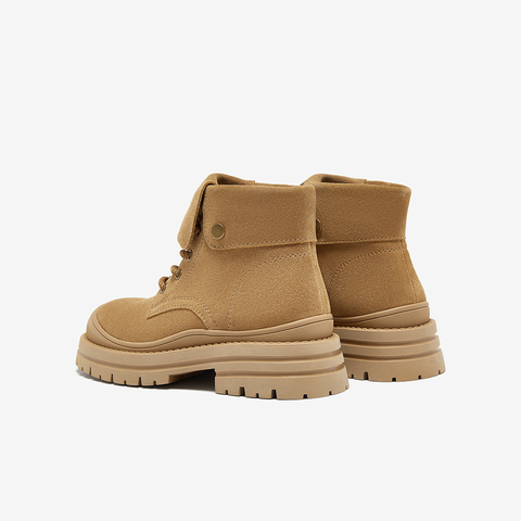 百思图2024冬季新款商场同款户外运动工装靴粗跟女短靴I2706DD4