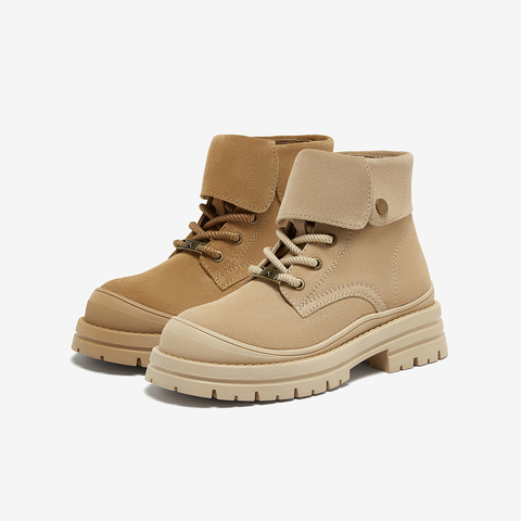 百思图2024冬季新款商场同款户外运动工装靴粗跟女短靴I2706DD4
