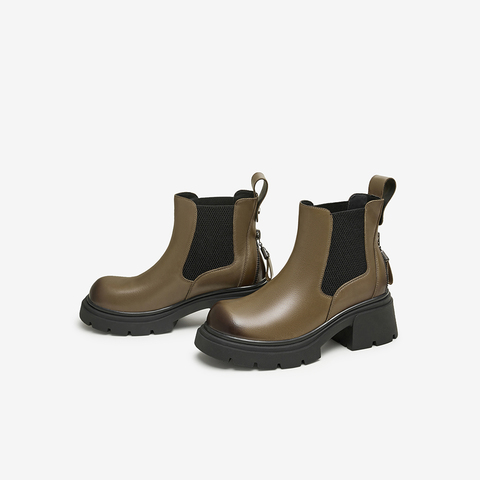 百思图2024冬季新款商场同款简约时尚烟筒靴粗跟女短靴BF501DD4