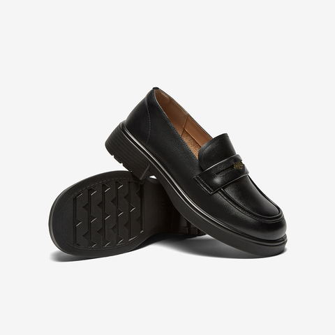 百思图2024秋季新款商场同款简约学院风乐福鞋粗跟女单鞋A3512CA4