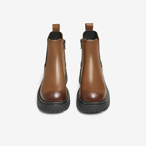 百思图2024冬季新款商场同款简约通勤烟筒靴粗跟女短靴BF527DD4