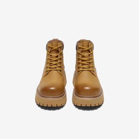 百思图2024冬季新款商场同款时尚户外工装靴粗跟女短靴BZ013DD4