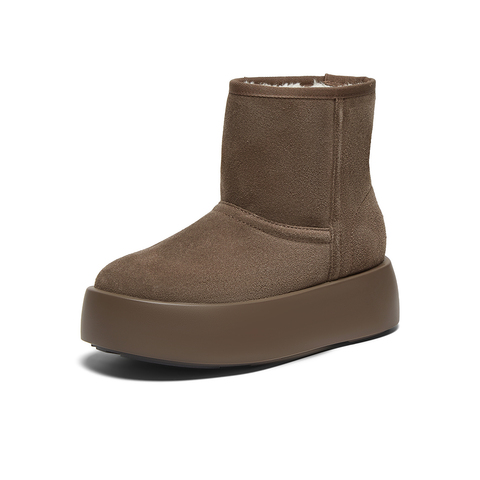 百思图2024冬季新款商场同款时尚休闲雪地靴厚底女短靴E1251DD4