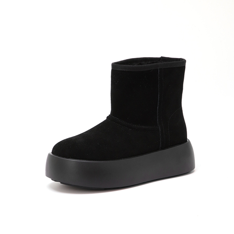 百思图2024冬季新款商场同款时尚休闲雪地靴厚底女短靴E1251DD4