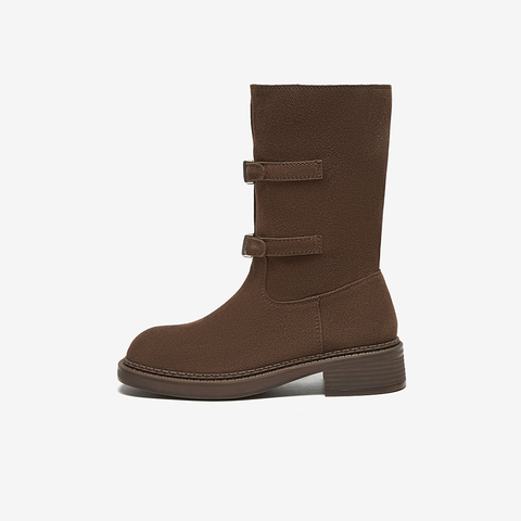 百思图2024冬季新款商场同款简约通勤休闲靴粗跟女中靴A7288DZ4