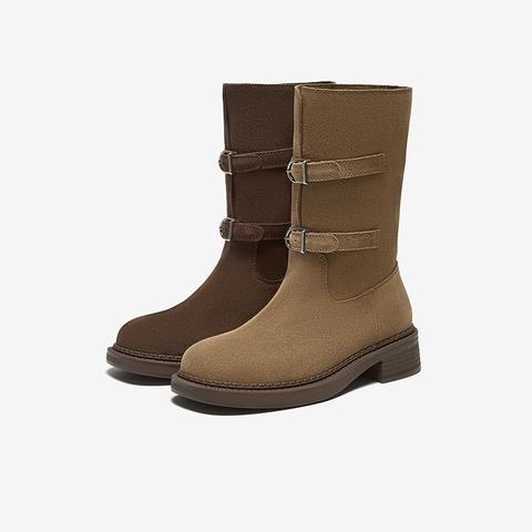 百思图2024冬季新款商场同款简约通勤休闲靴粗跟女中靴A7288DZ4