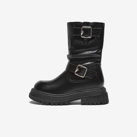 百思图2024冬季新款时尚潮流户外街头休闲靴厚底女中靴W1792DZ4