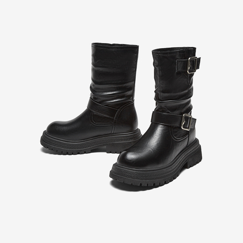 百思图2024冬季新款时尚潮流户外街头休闲靴厚底女中靴W1792DZ4