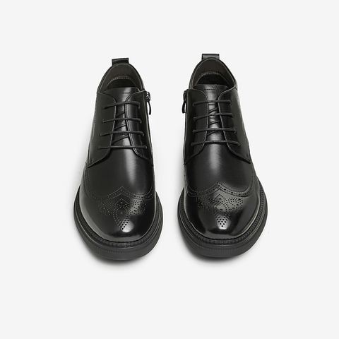 百思图2024冬季新款商场同款简约通勤粗跟圆头男正装皮鞋31115DD4