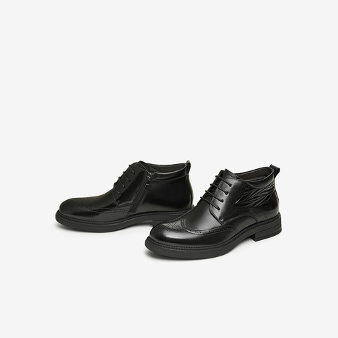 百思图2024冬季新款商场同款简约通勤粗跟圆头男正装皮鞋31115DD4