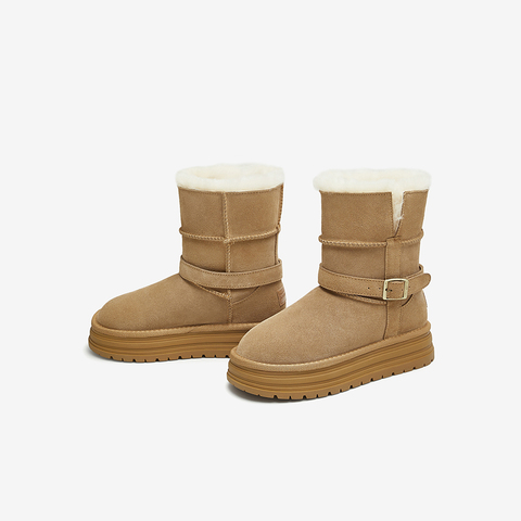 百思图2024冬季新款商场同款户外休闲雪地靴厚底女短靴J7857DD4