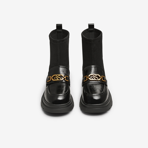 百思图2024冬季新款商场同款时尚潮流通勤袜靴粗跟女短靴TFW96DZ4